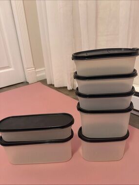 Tupperware Mod Mates Frosted Containers with Black Lids - Set of 7